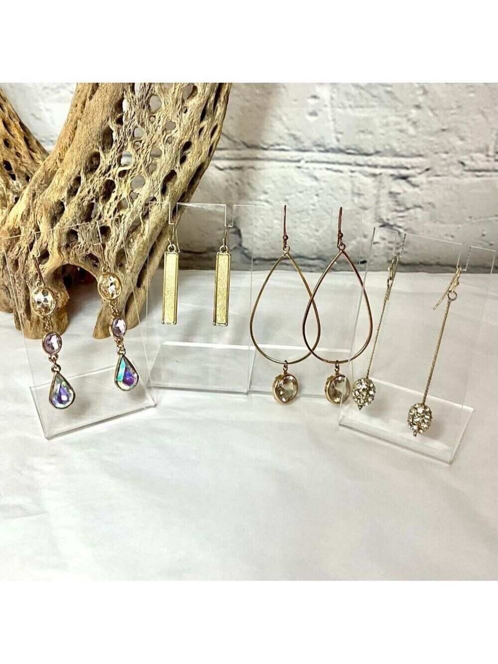 4 Pair Gold Tone Dangling Hook Earrings